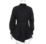 Vintage Elagant Women Mini Shirt Dress Deep V Neck Casual Lantern Sleeve Short Dress Turndown Collar Linen Female Fresses