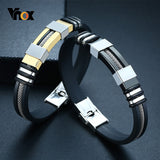 Vnox Stainless Steel Bracelet Men Wrist Band Black Grooved Rudder Silicone Mesh Link Insert Punk Wristband Stylish Casual Bangle