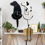 White/Black Wagging Tail Cat Dog Design Wall Clock Kids Bedroom Wall Decoration Unique Gift Creative Cartoon Mute DIY Clock