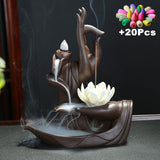 With 20Pcs Incense Cones Incense Burner Backflow Incense Burner Lotus Incense Holder