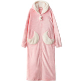 Women Men Winter Plus Size Warm Flannel Bathrobe Star Moon Extra Long Thick Fleece Bath Robe Hooded Night Dress Gown Sleepwear