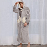 Women Men Winter Plus Size Warm Flannel Bathrobe Star Moon Extra Long Thick Fleece Bath Robe Hooded Night Dress Gown Sleepwear