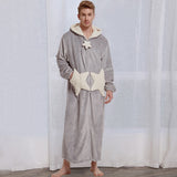 Women Men Winter Plus Size Warm Flannel Bathrobe Star Moon Extra Long Thick Fleece Bath Robe Hooded Night Dress Gown Sleepwear
