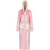 Women Men Winter Plus Size Warm Flannel Bathrobe Star Moon Extra Long Thick Fleece Bath Robe Hooded Night Dress Gown Sleepwear