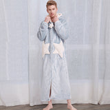 Women Men Winter Plus Size Warm Flannel Bathrobe Star Moon Extra Long Thick Fleece Bath Robe Hooded Night Dress Gown Sleepwear