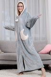 Women Men Winter Plus Size Warm Flannel Bathrobe Star Moon Extra Long Thick Fleece Bath Robe Hooded Night Dress Gown Sleepwear