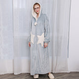 Women Men Winter Plus Size Warm Flannel Bathrobe Star Moon Extra Long Thick Fleece Bath Robe Hooded Night Dress Gown Sleepwear