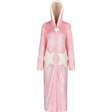 Women Men Winter Plus Size Warm Flannel Bathrobe Star Moon Extra Long Thick Fleece Bath Robe Hooded Night Dress Gown Sleepwear