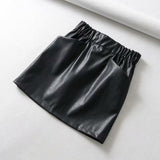 Women Skirts  Above Knee Mini Women's double pocket elastic waist PU Faux leather skirt Jupe Femme Faldas Mujer