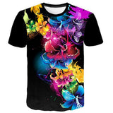 Men's Plus Size T-shirt - Floral / 3D / Graphic Print Round Neck Black