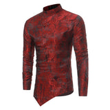 Men's Daily Luxury Slim Shirt - Solid Colored Jacquard Standing Collar Beige / Long Sleeve