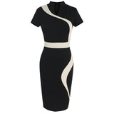 Women's Daily Work Street chic Bodycon Dress - Color Block Black & White, Patchwork V Neck Spring Cotton White Green Blue L XL XXL / Slim - app80