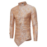 Men's Daily Luxury Slim Shirt - Solid Colored Jacquard Standing Collar Beige / Long Sleeve