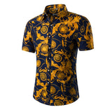 Men's Daily Going out Active / Street chic Plus Size Slim Shirt - Geometric Print Navy Blue / Short Sleeve