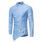Men's Daily Luxury Slim Shirt - Solid Colored Jacquard Standing Collar Beige / Long Sleeve