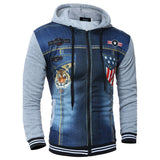 Men's Daily / Sports / Weekend Active /Casual Jackets/ Street Chic Spring / /fall Regular Jacket, Striped / Color Block Tiger Hooded Long Sleeve Cotton / Denim Patchwork / Print Dark Gray / Light Gray L / Xl / Xxl - app80