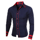Men's Daily Work Business Plus Size Slim Shirt - Color Block Black & Red, Basic Spread Collar Gray / Long Sleeve / Spring / Fall