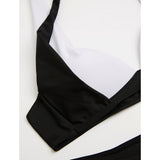 Damen Halter Schwarz Dunkelblau Lila Cheeky-Bikinihose Bikinis Bademode - Einfarbig XL XXL XXXL Schwarz / Bügel-BH - app80