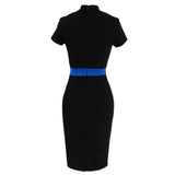 Women's Daily Work Street chic Bodycon Dress - Color Block Black & White, Patchwork V Neck Spring Cotton White Green Blue L XL XXL / Slim - app80