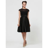 A-Line / Ball Gown Jewel Neck Knee Length Chiffon / Satin Bridesmaid Dress with Bow(s) / Sash / Ribbon by LAN TING BRIDE®