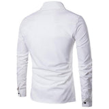 Men's Daily Chinoiserie Cotton Slim Shirt - Solid Colored Basic Spread Collar Black / Long Sleeve / Spring / Fall