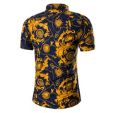 Men's Daily Going out Active / Street chic Plus Size Slim Shirt - Geometric Print Navy Blue / Short Sleeve