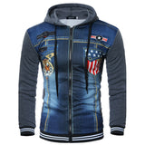 Men's Daily / Sports / Weekend Active /Casual Jackets/ Street Chic Spring / /fall Regular Jacket, Striped / Color Block Tiger Hooded Long Sleeve Cotton / Denim Patchwork / Print Dark Gray / Light Gray L / Xl / Xxl - app80
