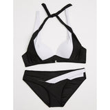 Damen Halter Schwarz Dunkelblau Lila Cheeky-Bikinihose Bikinis Bademode - Einfarbig XL XXL XXXL Schwarz / Bügel-BH - app80