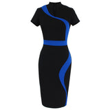 Women's Daily Work Street chic Bodycon Dress - Color Block Black & White, Patchwork V Neck Spring Cotton White Green Blue L XL XXL / Slim - app80