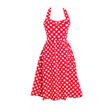 Women's Plus Size Party Vintage A Line Dress - Polka Dot Backless Halter Neck Summer Black Red Blue XL XXL XXXL