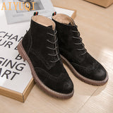 women shoes 2019 spring genuine leather Female Martin boots  suede women booties  British lace retro trend women naked boots
