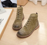 women shoes 2019 spring genuine leather Female Martin boots  suede women booties  British lace retro trend women naked boots