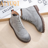 women shoes 2019 spring genuine leather Female Martin boots  suede women booties  British lace retro trend women naked boots