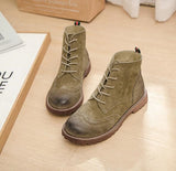 women shoes 2019 spring genuine leather Female Martin boots  suede women booties  British lace retro trend women naked boots