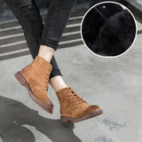 women shoes 2019 spring genuine leather Female Martin boots  suede women booties  British lace retro trend women naked boots