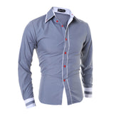 Men's Daily Work Business Plus Size Slim Shirt - Color Block Black & Red, Basic Spread Collar Gray / Long Sleeve / Spring / Fall